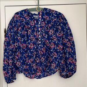 Women's Floral Button-Front Blouse in Royal Blue